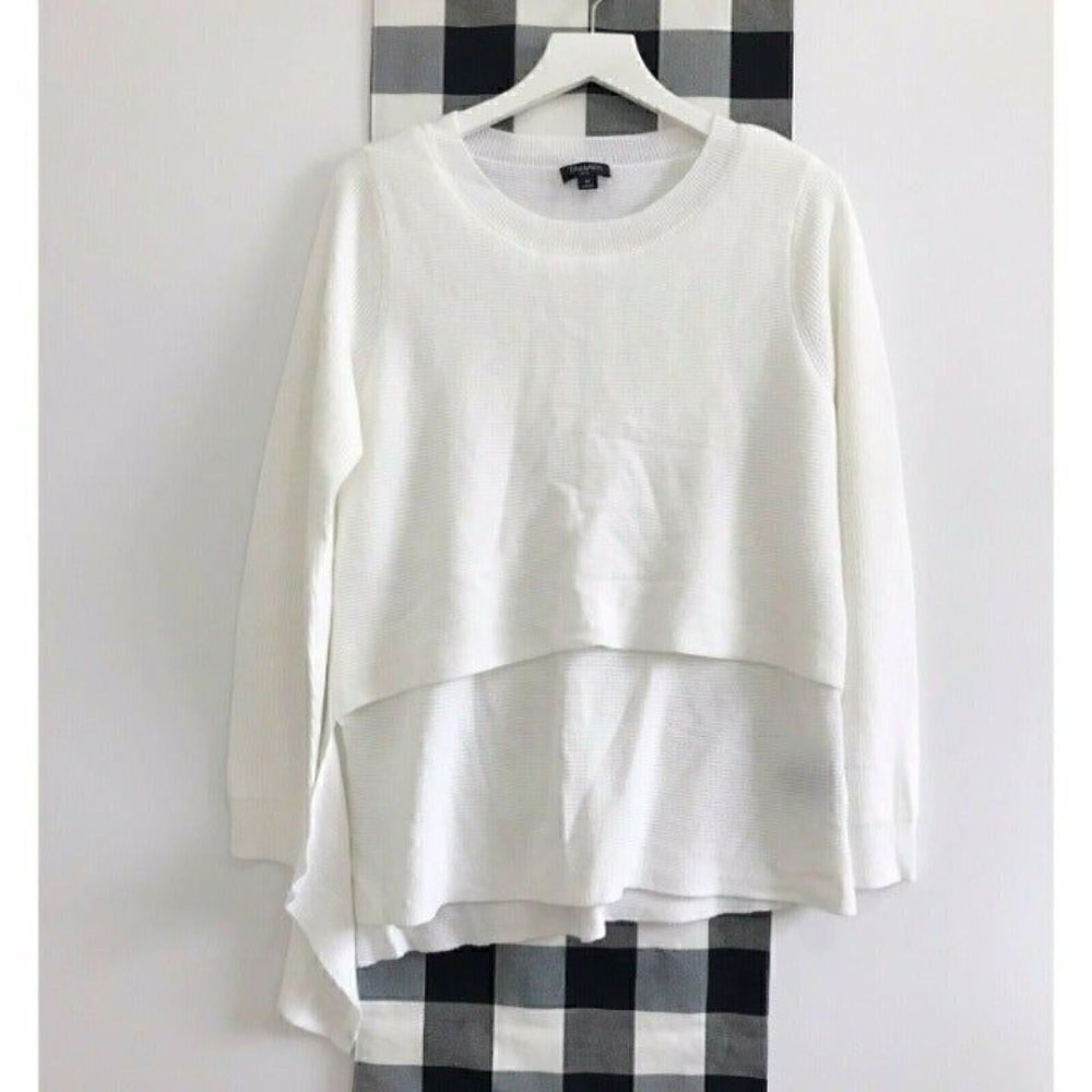 Tahari ASL Long-Sleeve Ribbed Asymmetric White Sweater,, Size M